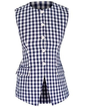 Veronica Beard Lois Gingham-Check Sleeveless Blouse - Blue