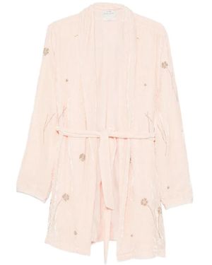 forte_forte Embroidered Crushed-Velvet Coat - Pink