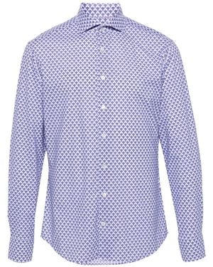 Traiano Milano Geometric-Print Cutaway Collar Button-Front Shirt - Blue