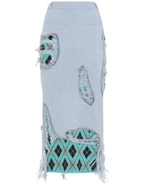 Moschino Argyle-Intarsia Distressed-Effect Skirt - Blue
