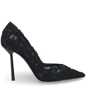 Le Silla Floral-Lace Heeled Court Shoes - Black