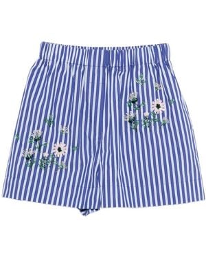 Maje Striped Floral Shorts - Blue