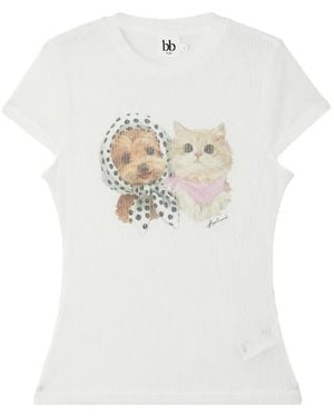 B+ AB Graphic-Print Ribbed T-Shirt - White
