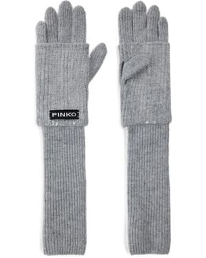Pinko Sequin-Embellished Ribbed-Knit Gloves - Grey