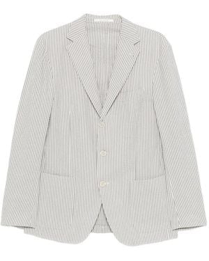 Eleventy Striped Single-Breasted Jacket - White
