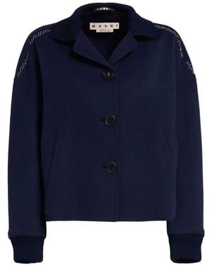 Marni Decorative-Stitching Wool-Blend Shirt Jacket - Blue