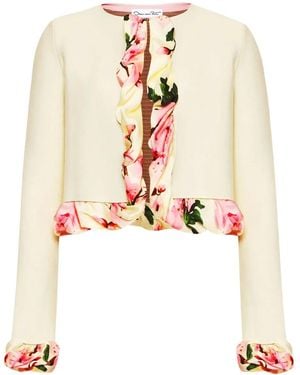 Oscar de la Renta Printed-Trim Jacket - White