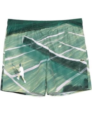 Lacoste Graphic-Print Swim Shorts - Green