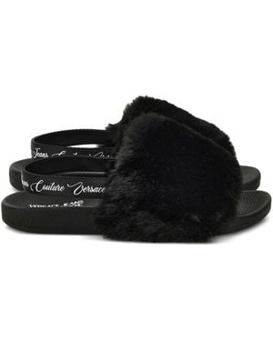 Versace Jeans Couture ファートリム スリングバック サンダル - ブラック