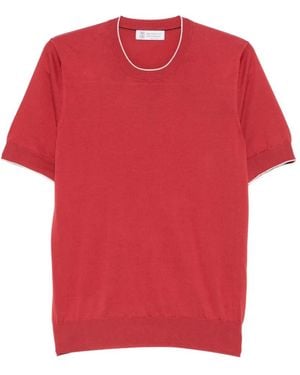 Brunello Cucinelli Cotton Lightweight Knit T-Shirt With Contrast Details - Red