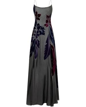 Alberta Ferretti Floral-Devoré Spaghetti-Strap Flared Maxi Dress - Black
