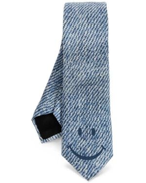 Moschino Smiley-Print Silk Tie - Blue