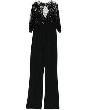 Zuhair Murad Lace-Cape Embellished Jumpsuit - Black