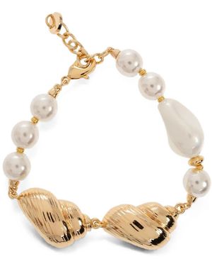 Self-Portrait Glass-Pearl Shell-Motif Bracelet - Metallic
