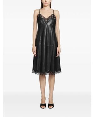 Magda Butrym Lace-Trimmed Leather Midi Dress - Black