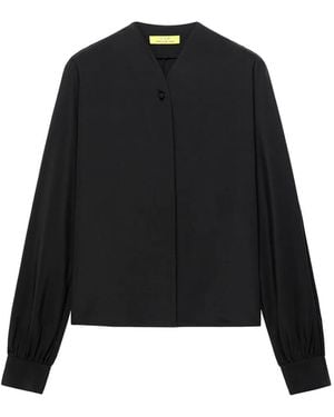 Shanghai Tang Frog-Fastening Puff-Sleeve Blouse - Black
