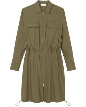Lacoste Zip-Front Drawstring Dress - Green