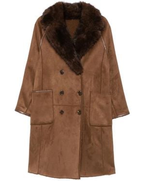 Betta Corradi Double-Breasted Faux-Fur-Collar Coat - Brown