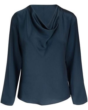 Vince Cowl-Neck Silk Blouse - Blue