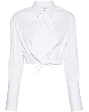 Genny Logo-Plaque Cropped Poplin Shirt - White