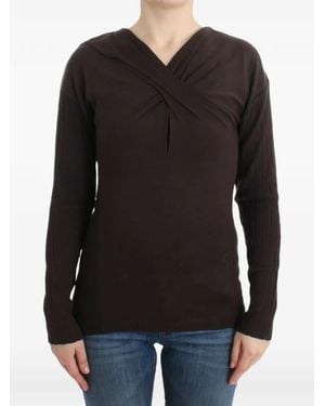 Roberto Cavalli Crossover-Neck Ribbed-Knit Sweater - Black