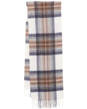N.Peal Cashmere Check Cashmere Scarf - White