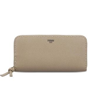 Fendi Zip-Around Leather Wallet - Grey