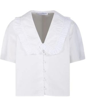 E.L.V. Denim Lola Ruffled V-Neck Shirt - White