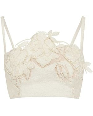 Oscar de la Renta Rose Cut-Out Tweed Top - Natural