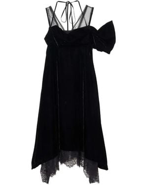 Tanaka Daisuke Robe Mi-Longue En Velours À Finitions En Dentelle - Black
