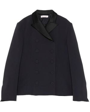 Liviana Conti Double-Breasted Satin-Trim Jacket - Blue