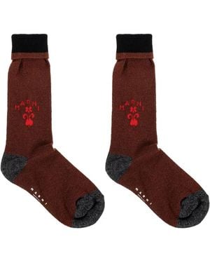 Marni Logo-Intarsia Ribbed-Trim Socks - Brown