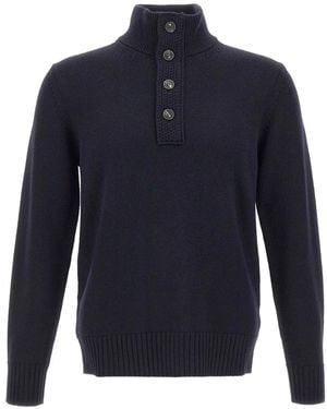 Kangra Buttoned-Collar Ribbed-Knit Jumper - Blue