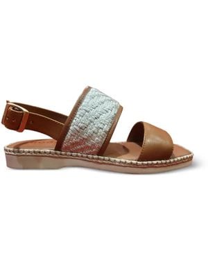 Hogan Raffia-Panel Leather Sandals - Red