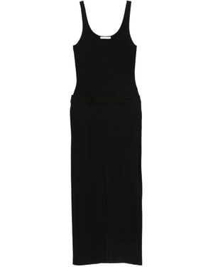 Patrizia Pepe Ribbed-Knit Front-Slit Midi Dress - Black