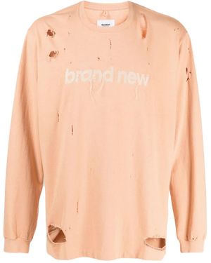 Doublet Logo-Print Ripped-Detail Sweatshirt - Natural