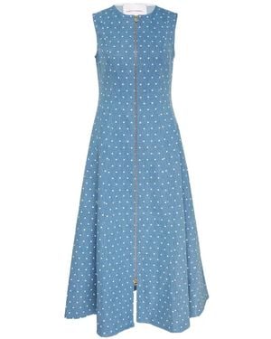 Carolina Herrera Robe Mi-Longue Zippée À Pois - Blue