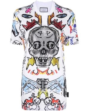 Philipp Plein Fit Crystal Skull T-Shirt - White