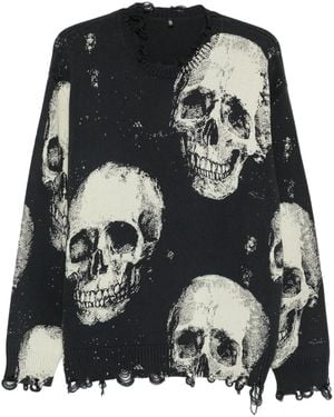 R13 Skull-Motif Frayed Jumper - Black