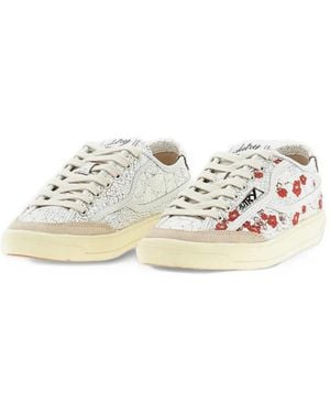 Autry Floral-Print Crackled-Leather Sneakers - White