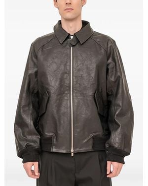 DEVOA Zip-Up Leather Jacket - Grey