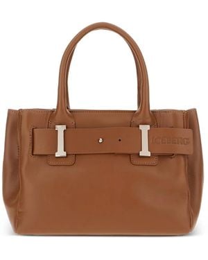 Iceberg Logo-Detail Leather Handbag - Brown