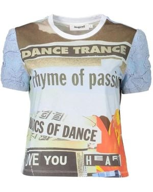 Desigual Collage-Print Puff-Sleeve T-Shirt - Blue