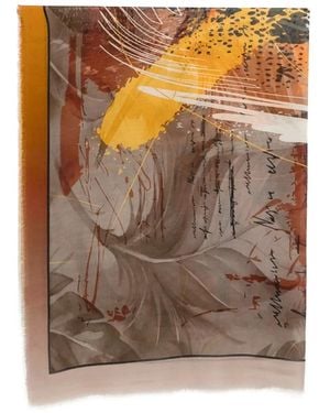 D'Aniello Abstract-Print Frayed-Edge Scarf - Brown