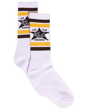 Barriers Logo-Intarsia Striped Socks - White