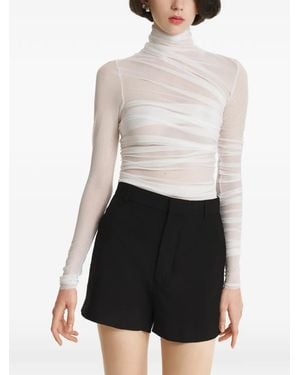 2310 STUDIO Ruched Semi-Sheer Top - White