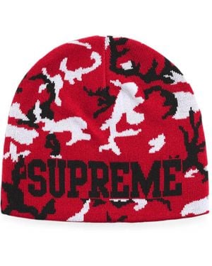 Supreme Camouflage-Pattern Beanie Hat - Red