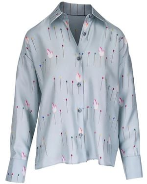 ODEEH Printed Silk Shirt - Blue