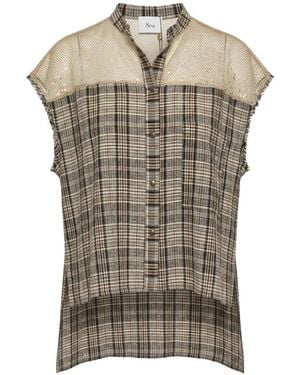 8pm Sequin-Embellished Check Blouse - Grey
