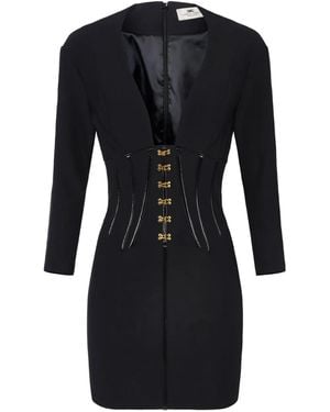 Elisabetta Franchi Form-Fitting Mini Dress With Deep V Neckline - Black